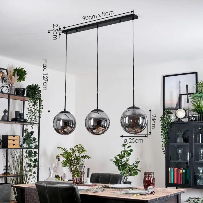 Gastor Lampadario a sospensione, Lampada a sfera Nero, 3-Luci