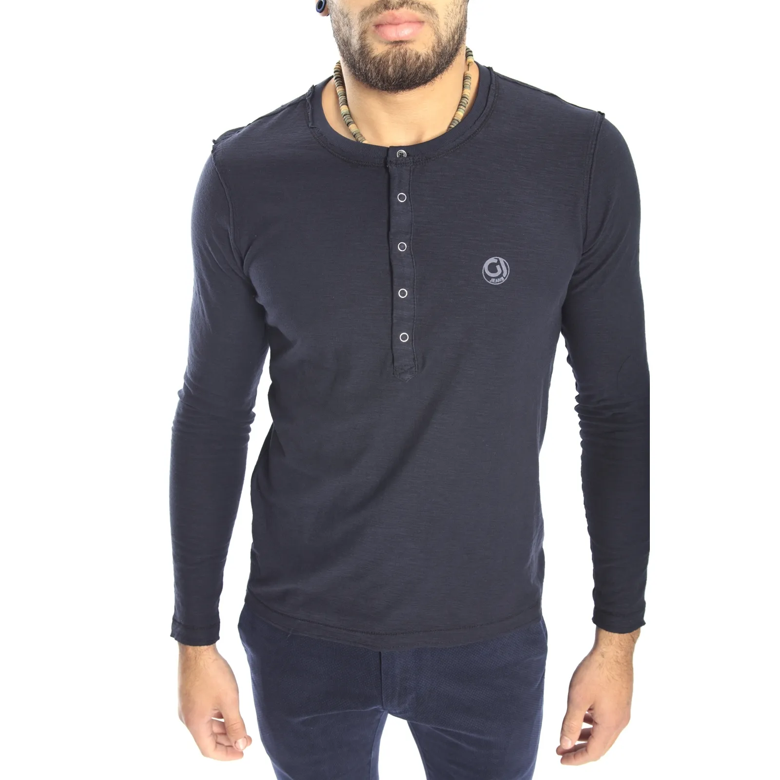 Gaudi Jeans - Maglia t-shirt girocollo con bottoni BLACK 52bu67185