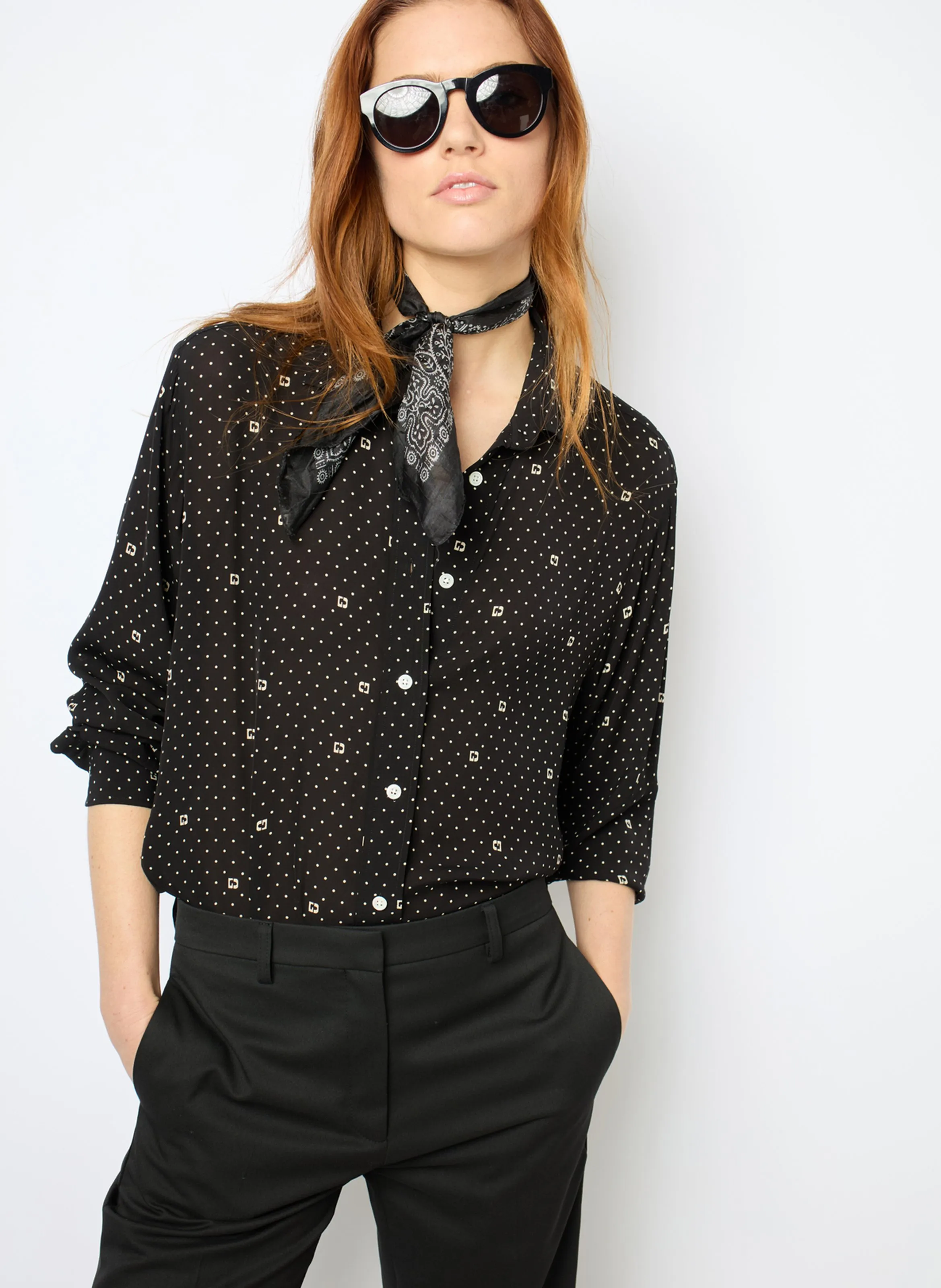  GERARD DAREL   CLYDE - Camicia diritta a pois e monogramma | Nero