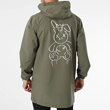 Giacca a vento con cappuccio King Rabbit Verde Khaki Riflettente