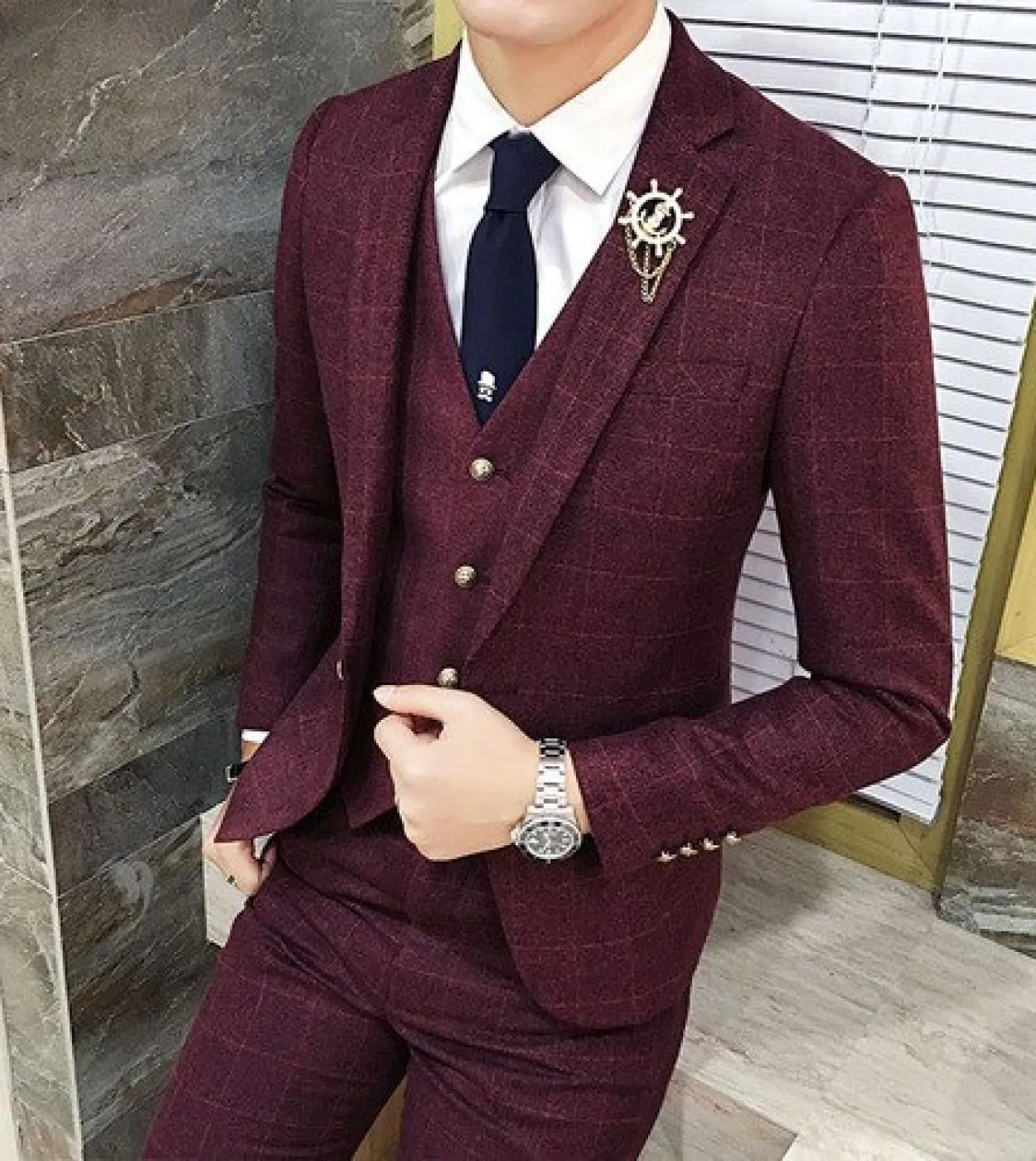Giacca  Gilet  Pantaloni Abito casual scozzese da uomo in Inghilterra Abito da uomo classico con bottone singolo Abito da sp