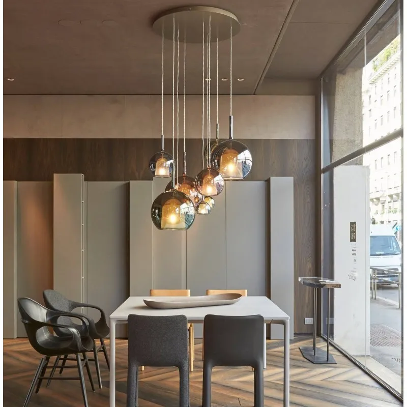 Glo Large lampada a sospensione struttura in metallo cromato lucido e vetro borosilicato - Rosone escluso