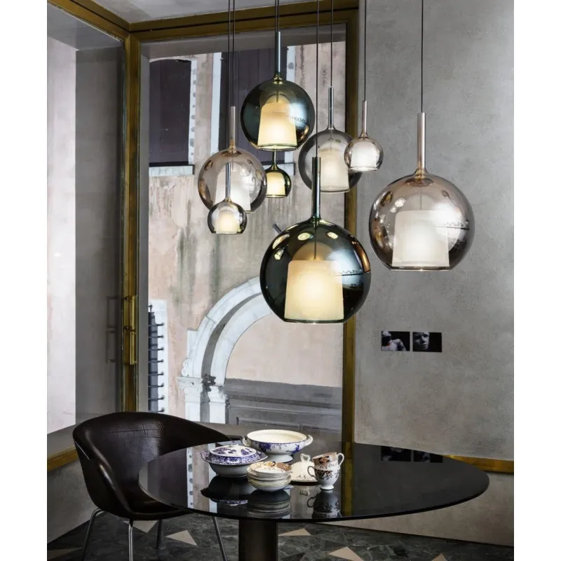 Glo Large lampada a sospensione struttura in metallo cromato lucido e vetro borosilicato - Rosone escluso