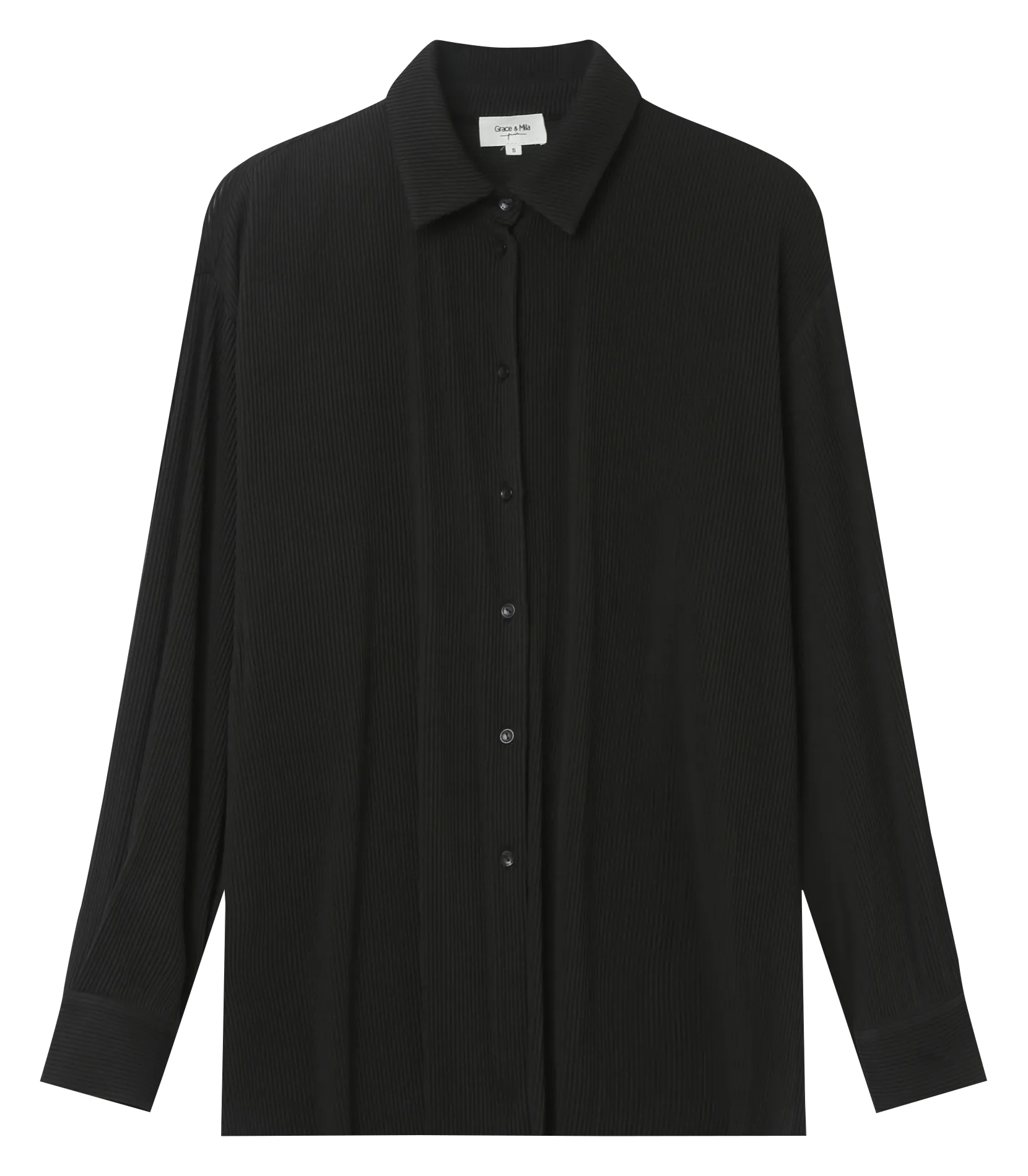 GRACE ET MILA   HEVA - Camicia collo classico plissettata | Nero