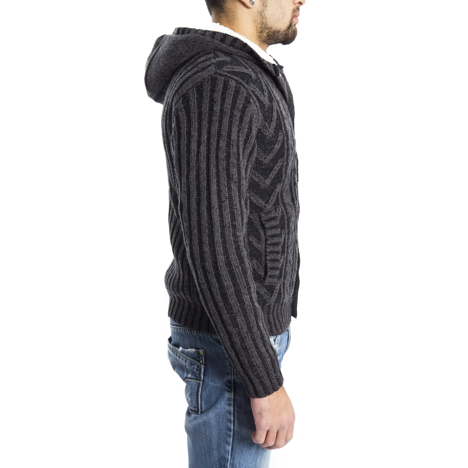 GRAFFIO Maglione/Giacchino con cappuccio e pelliccia interna GRIGIO SCURO/NERO Art. WGU121