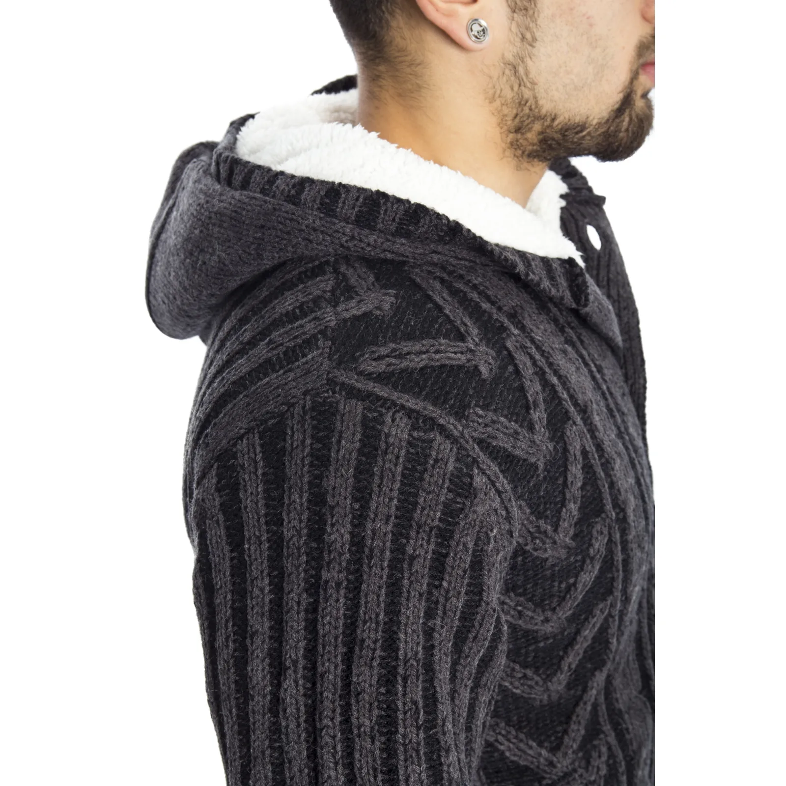 GRAFFIO Maglione/Giacchino con cappuccio e pelliccia interna GRIGIO SCURO/NERO Art. WGU121
