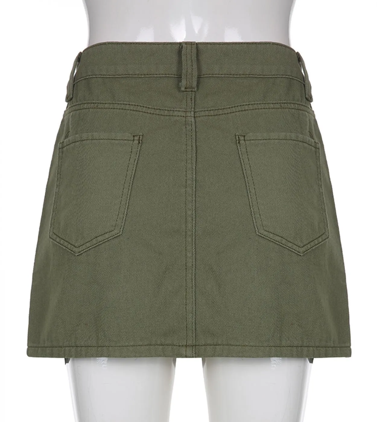Grigio Verde Jeans Gonne Tasche Fasciatura Minigonne di jeans a vita bassa Zip retrò Gonne a matita carine Gonne da donna