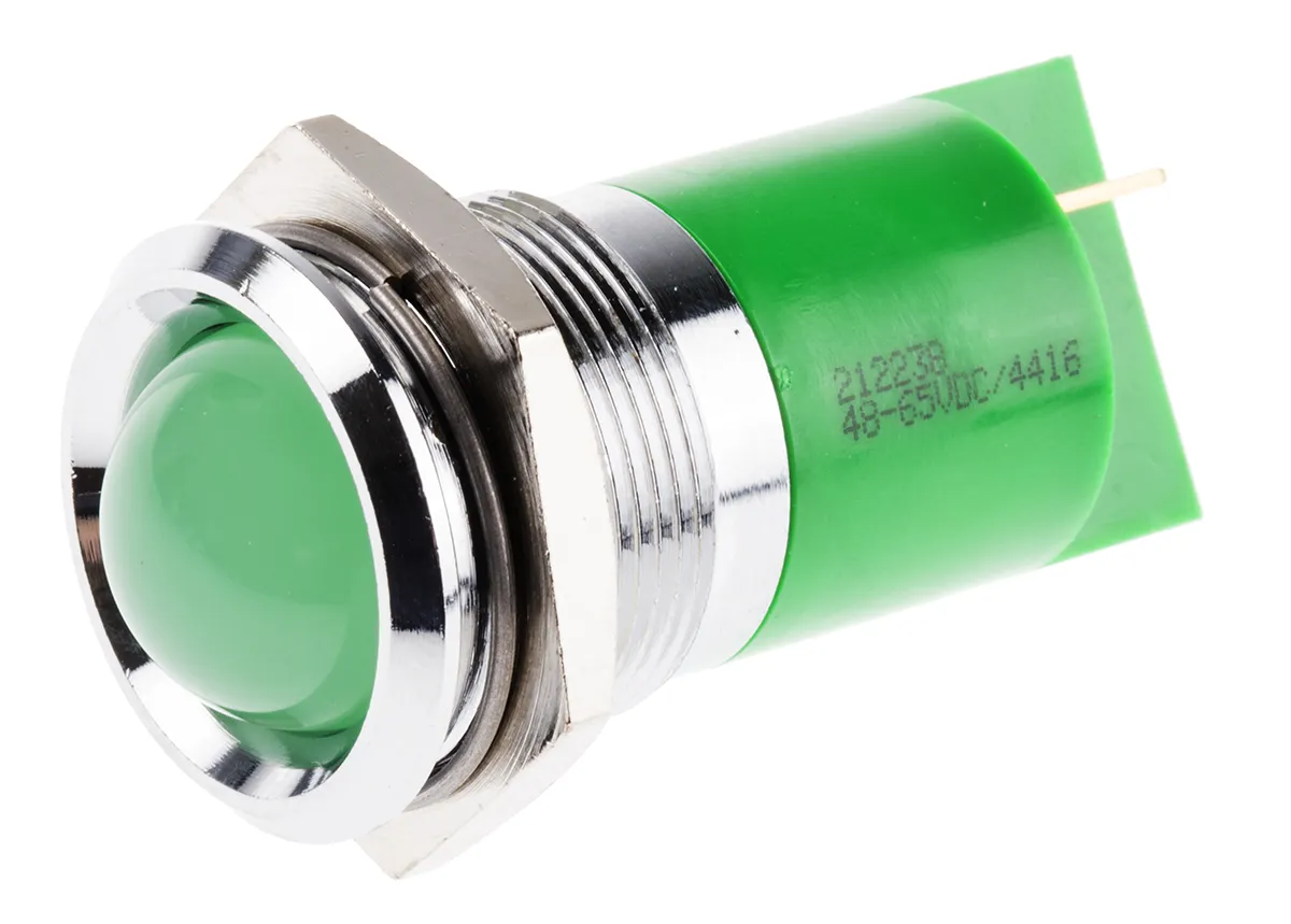 Indicatore da pannello RS PRO Verde  a LED, 48 → 65V cc, Sporgente, foro da 22mm