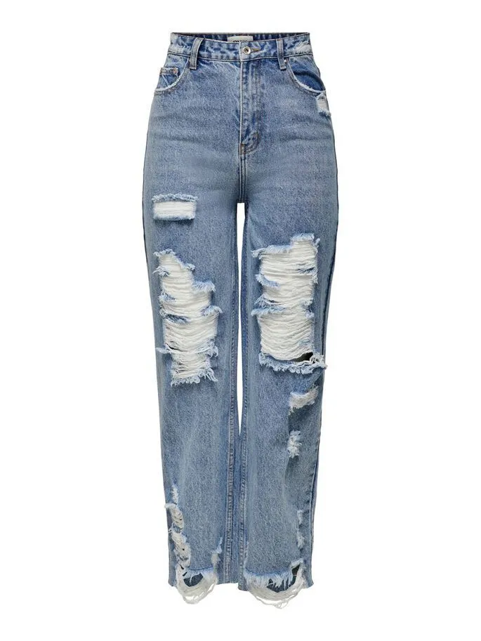 JEANS Donna ONLY 15252688 DAD HW WIDE DESTROY MEDIUM BLUE DENIM