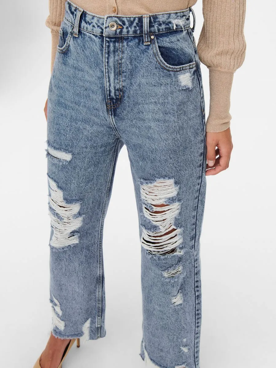 JEANS Donna ONLY 15252688 DAD HW WIDE DESTROY MEDIUM BLUE DENIM