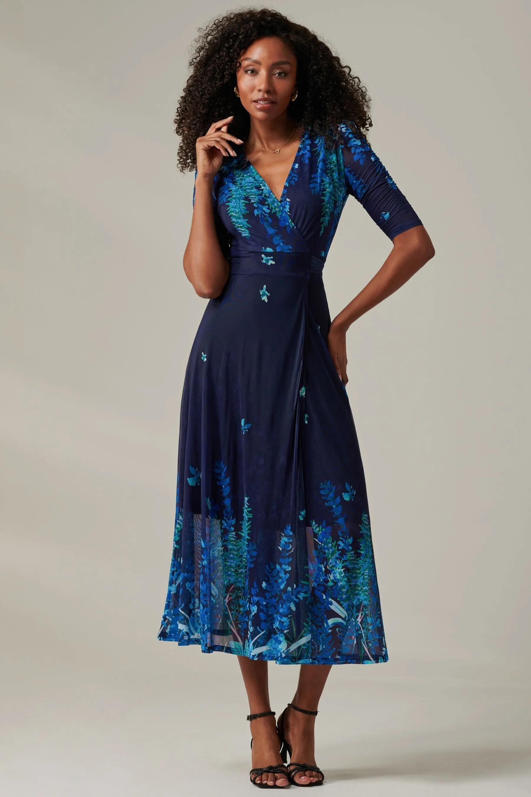 Jolie Moi Stella Floral Print Wrap Mesh Maxi Dress    