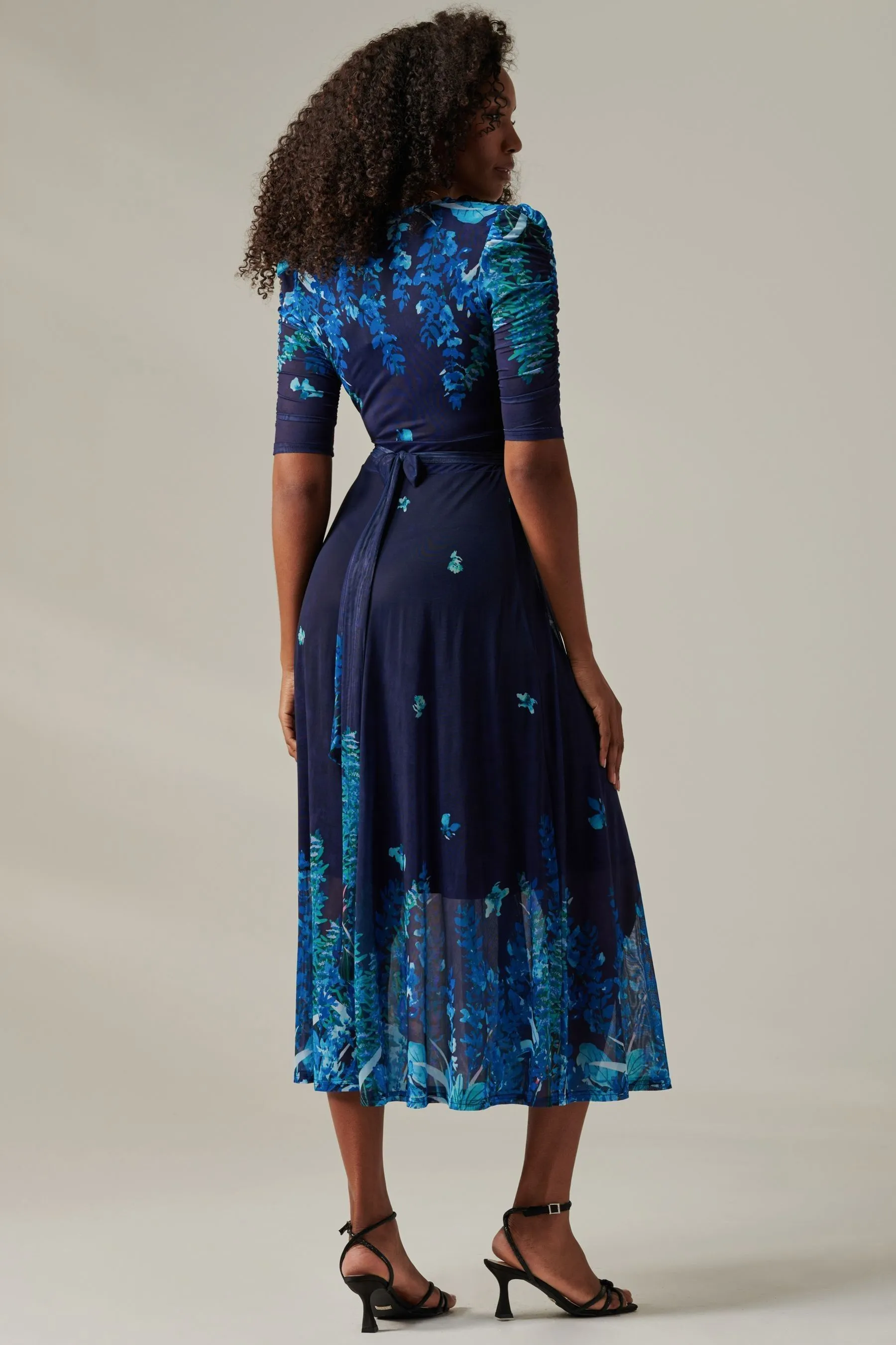 Jolie Moi Stella Floral Print Wrap Mesh Maxi Dress    