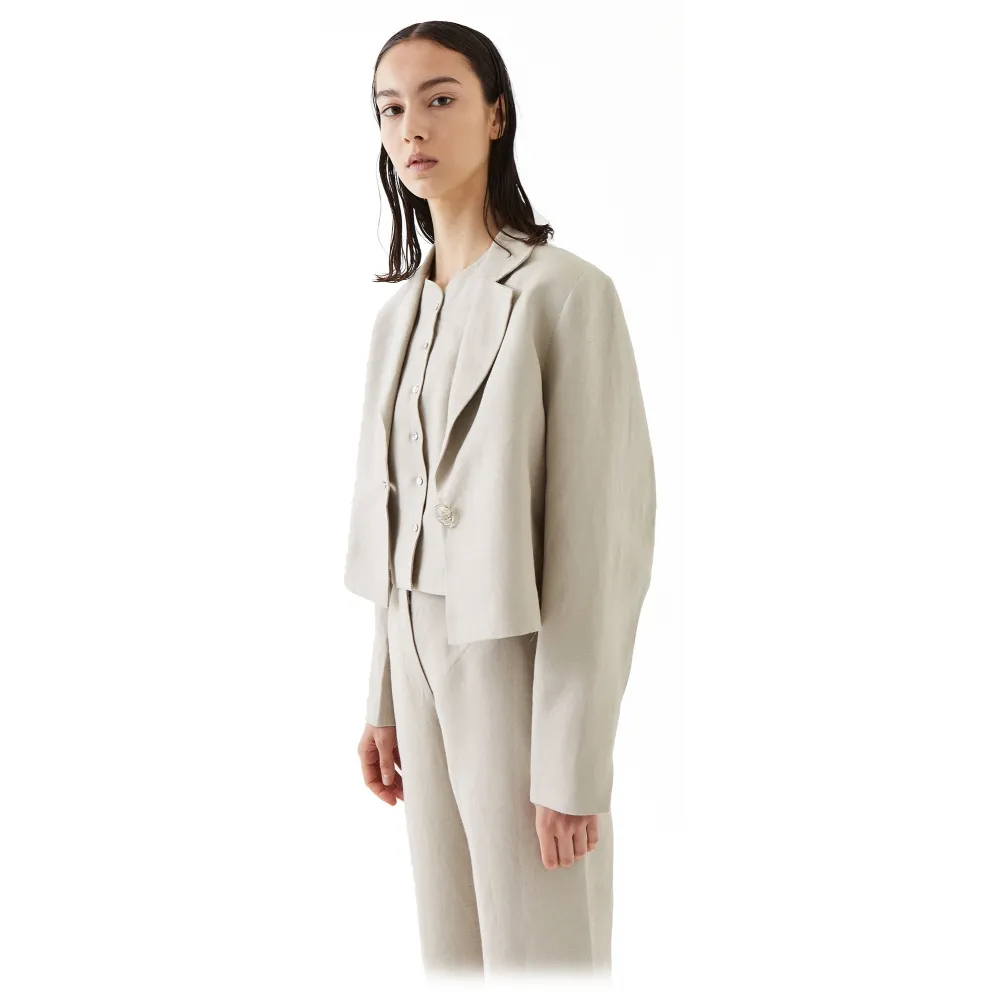La Rando - Trelew Blazer - Lino - Bianco - Giacca Artigianale - Pelle di Alta Qualità Luxury