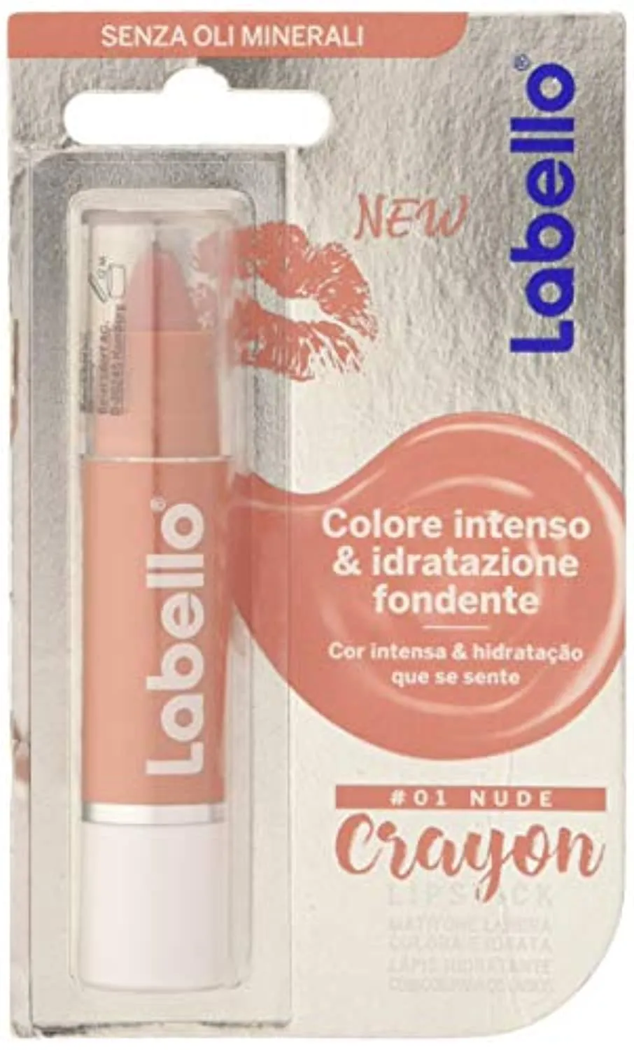 Labello Crayon Balsamo Labbra Colorato Nude, 1 Lipstick, Matitone Labbra Colora e Idrata, Senza Oli Minerali e Parabeni