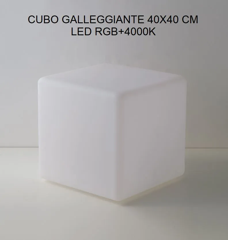 Lampada Galleggiante Cubo 40 cm Led RGBW Ricarica Solare IP65 Con Telecomando