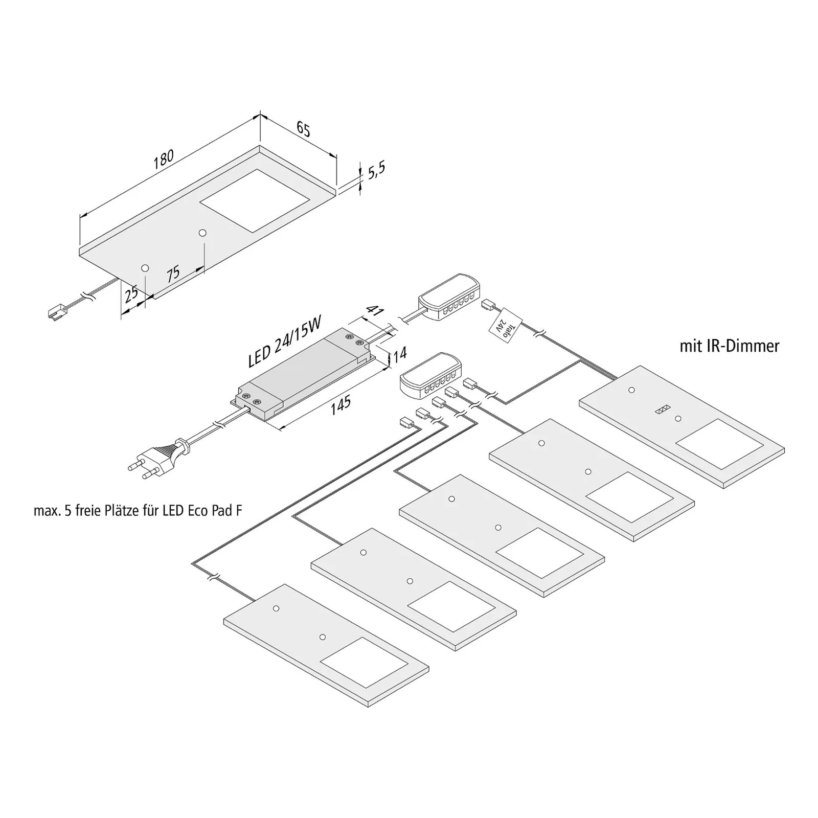 Lampada LED mobili Eco-Pad F set 5x 3.000K alu