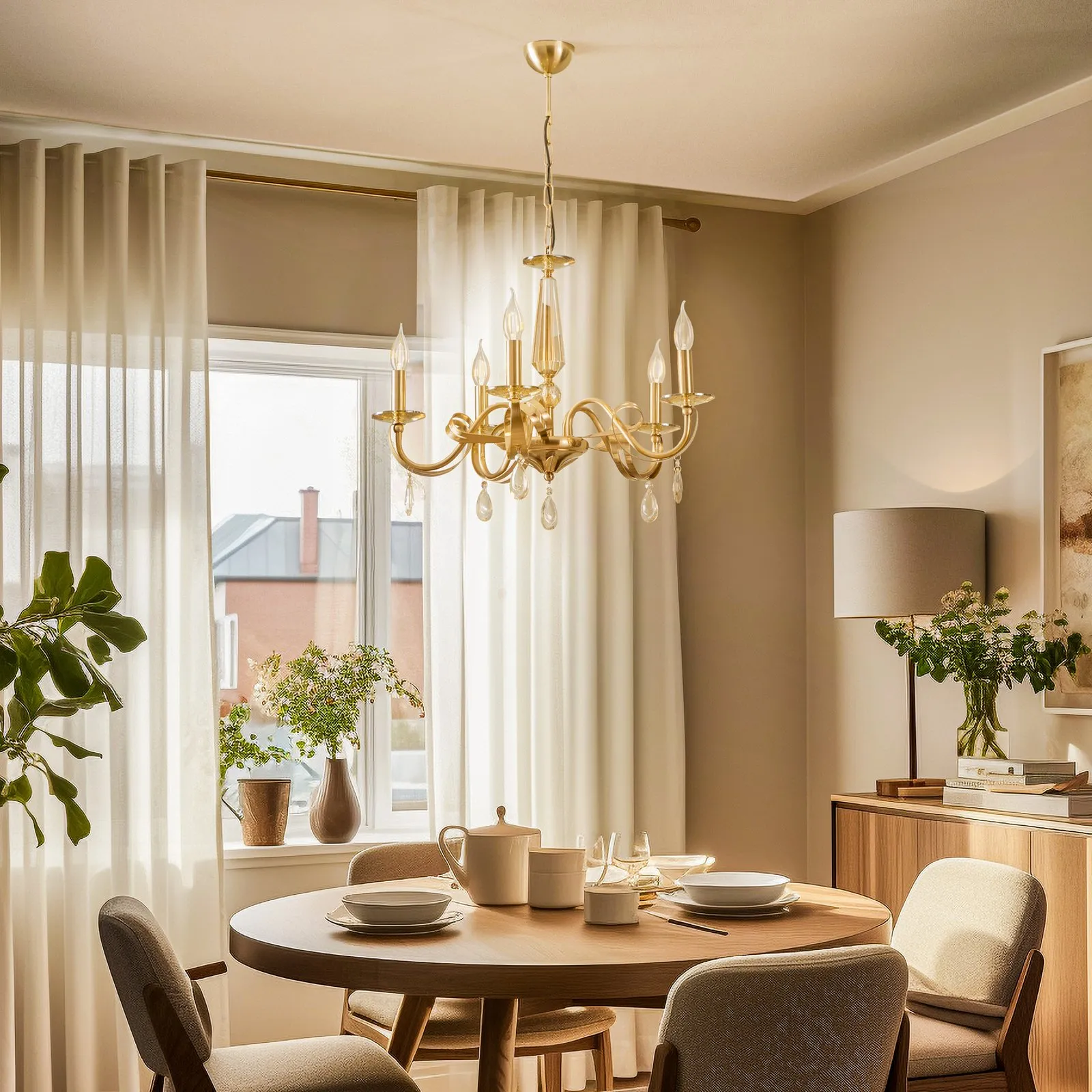Lampadario Castro, ottone anticato, 5 luci