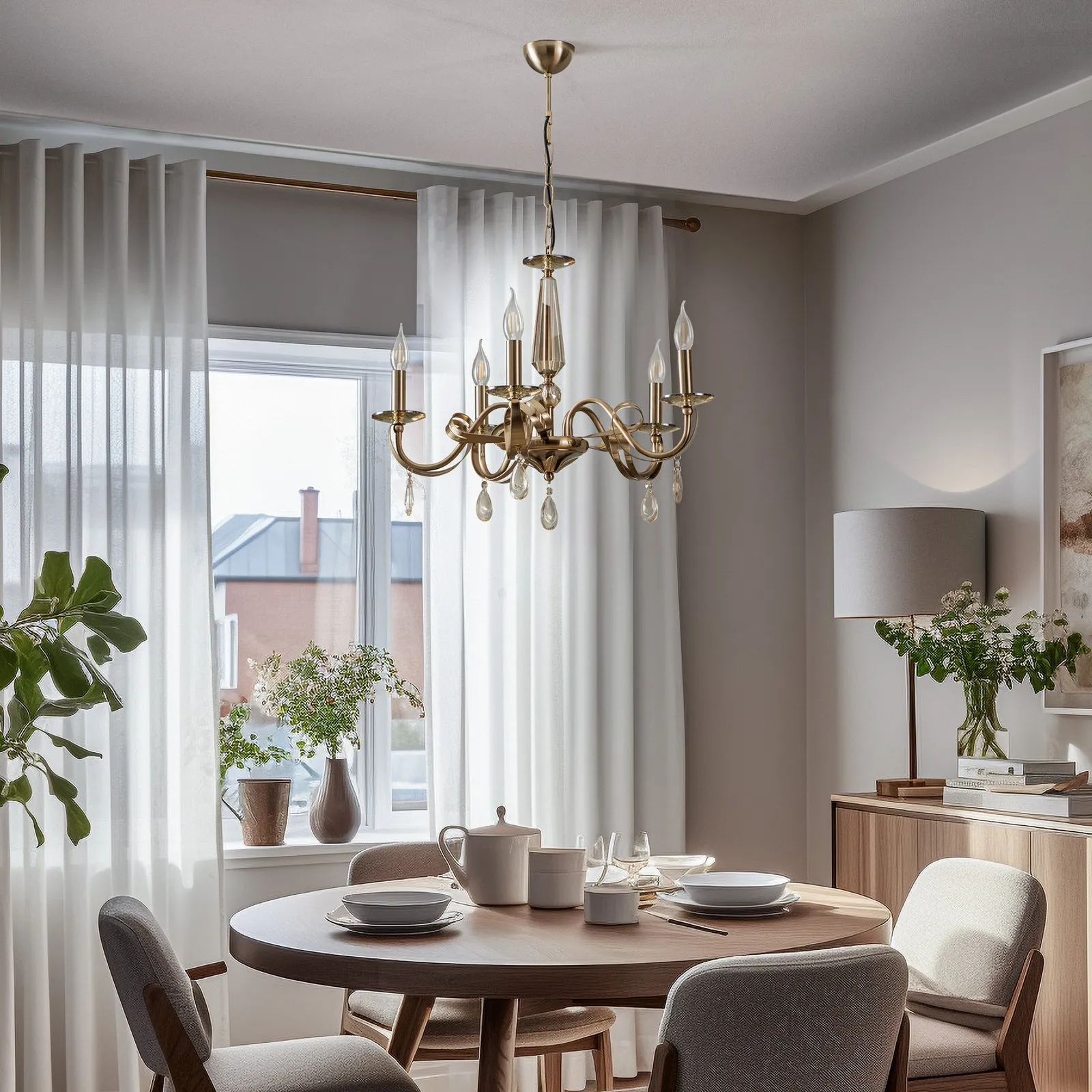 Lampadario Castro, ottone anticato, 5 luci