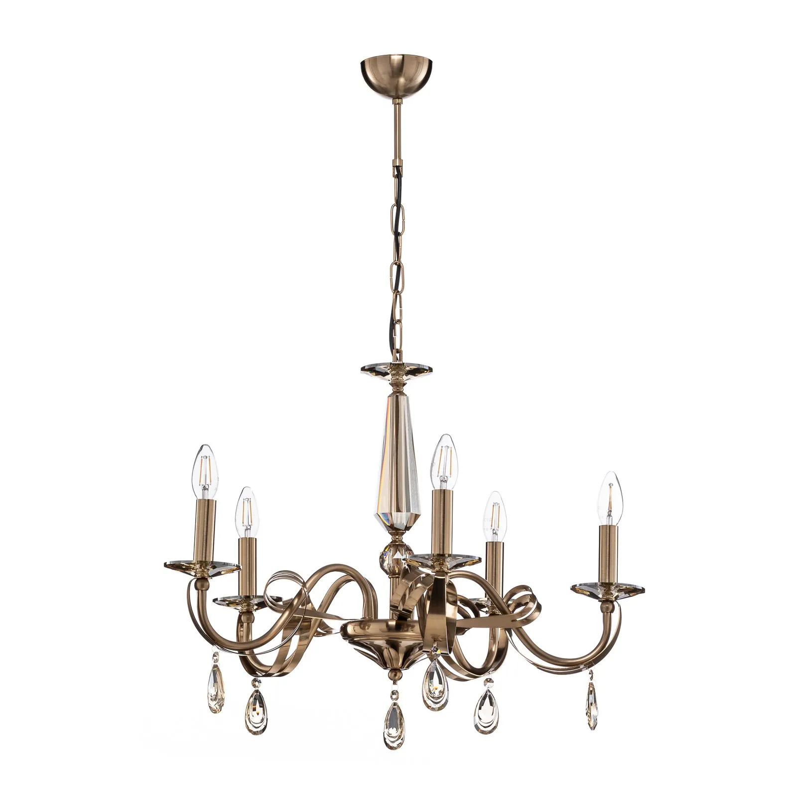 Lampadario Castro, ottone anticato, 5 luci