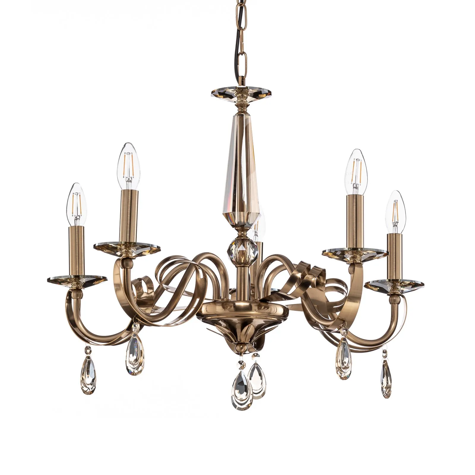 Lampadario Castro, ottone anticato, 5 luci