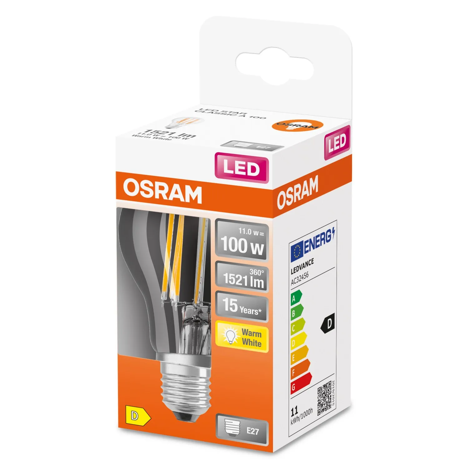 Lampadina LED E27 a goccia fil. Osram Star 1521 lm bianco caldo