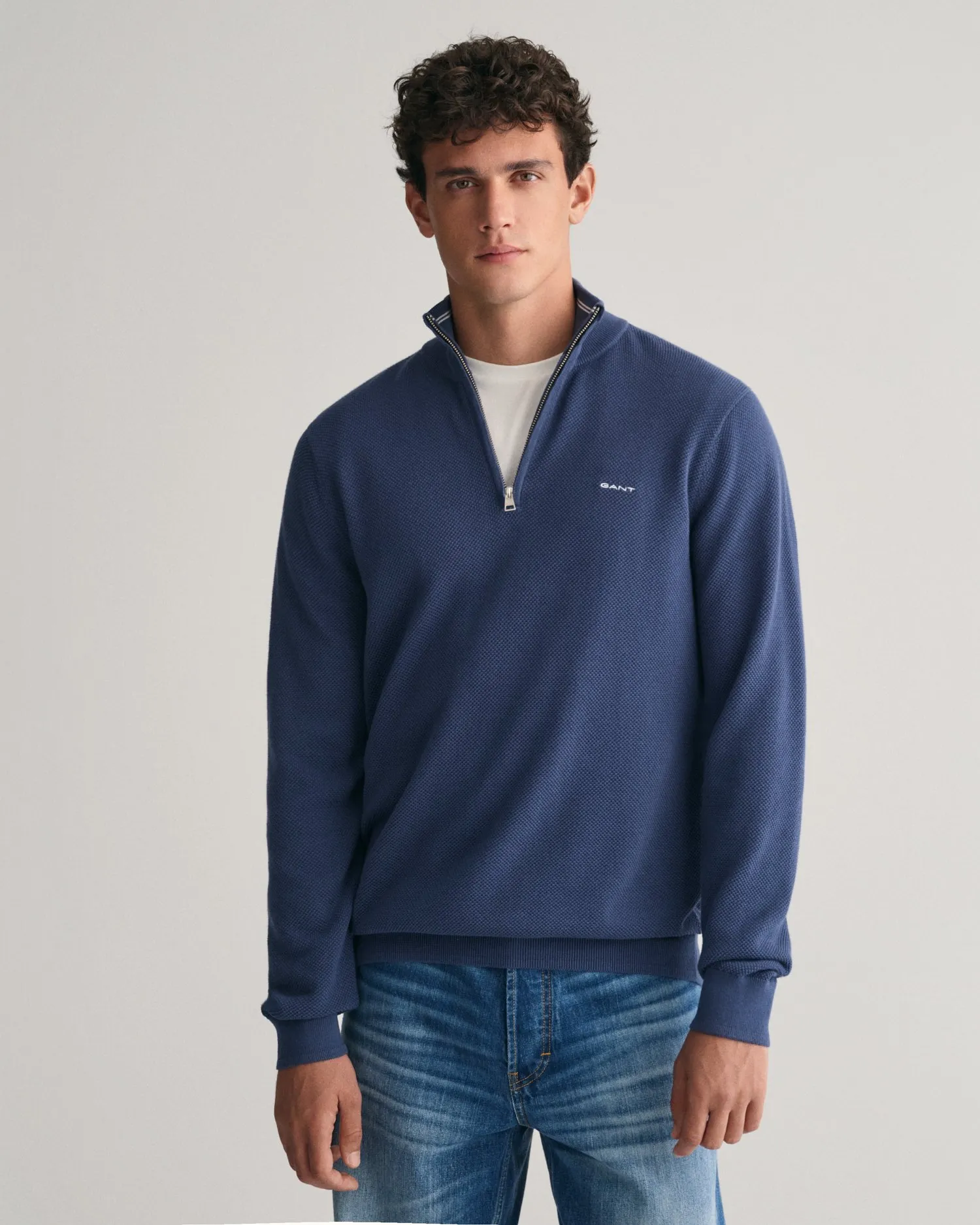 Maglia in piqué di cotone con zip corta