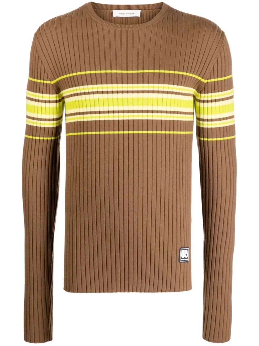 maglione a coste marrone e giallo