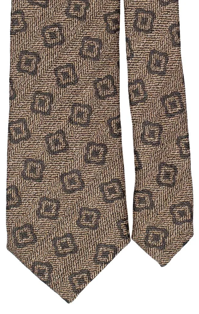 Man Beige Wool Silk Tie Grey Pattern L746