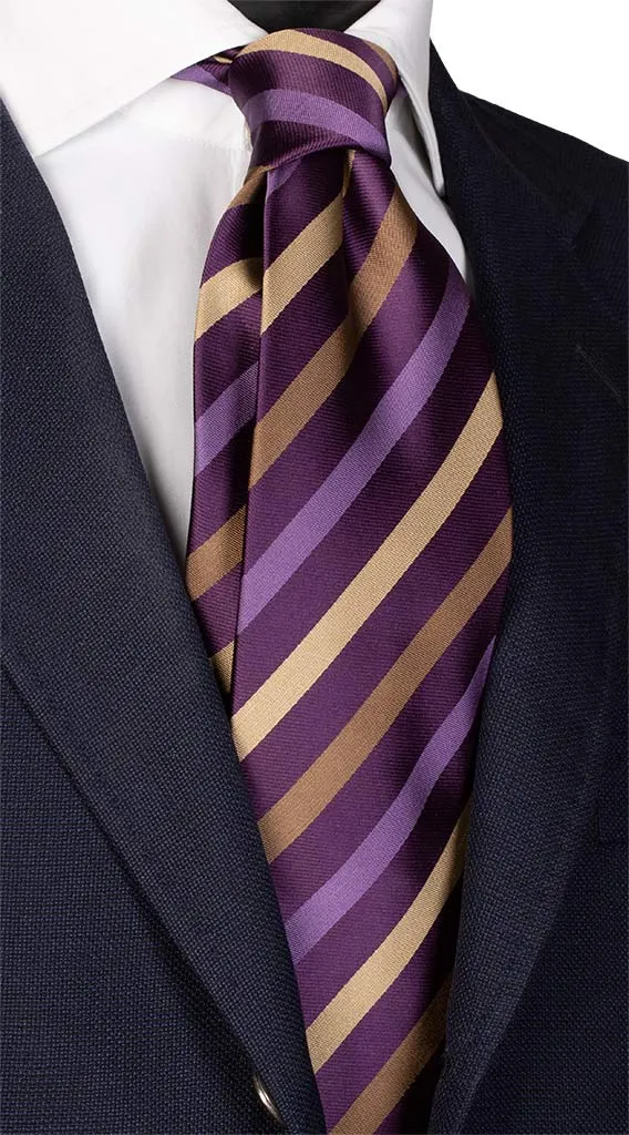 Man Violet Beige Regimental Silk Tie 463
