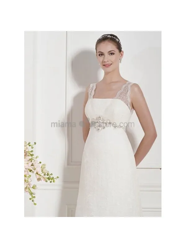 MILICA - Abito da sposa stile impero con bretella in pizzo e cintura gioiello