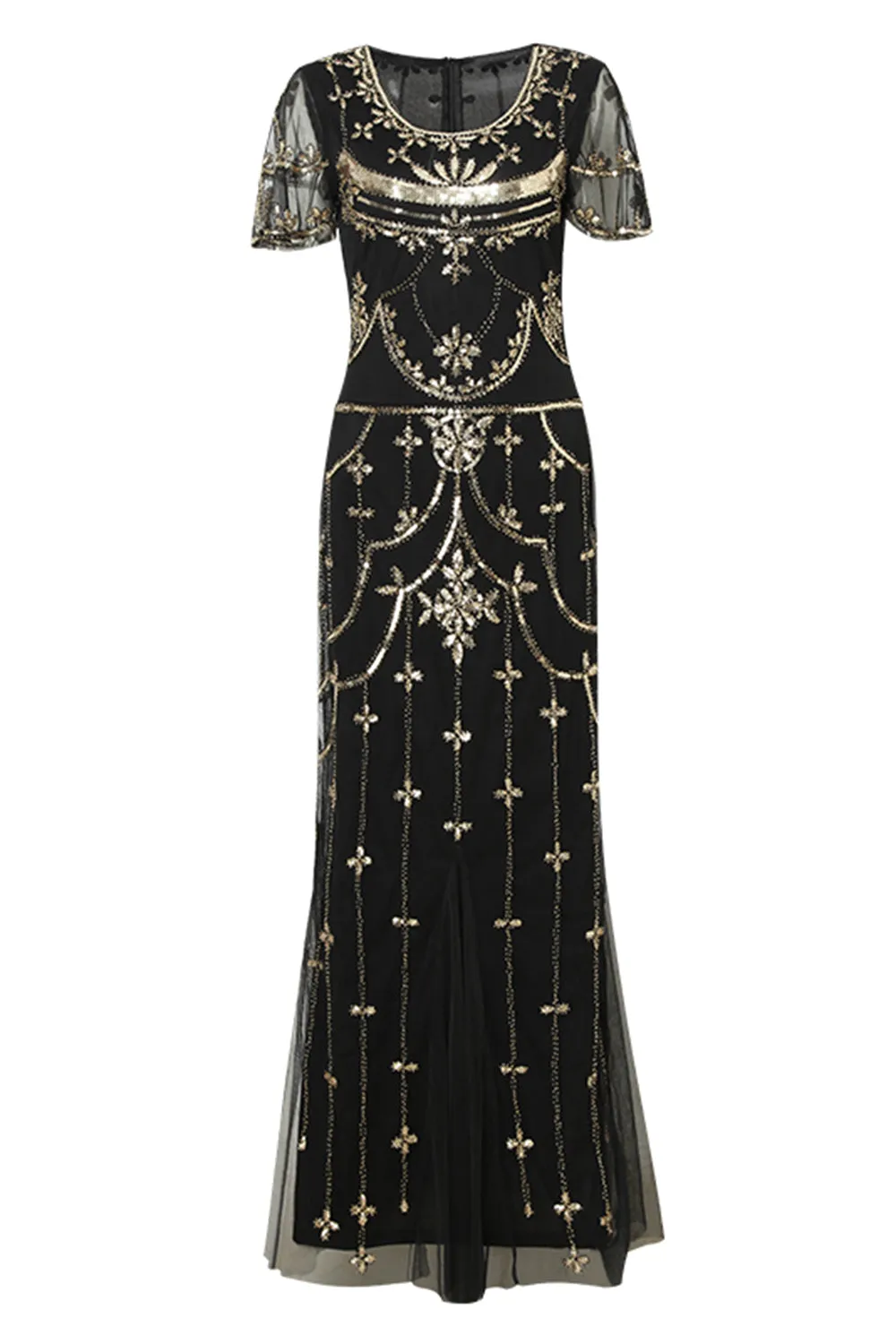 Nero Blush Paillettes Abito Lungo 1920s