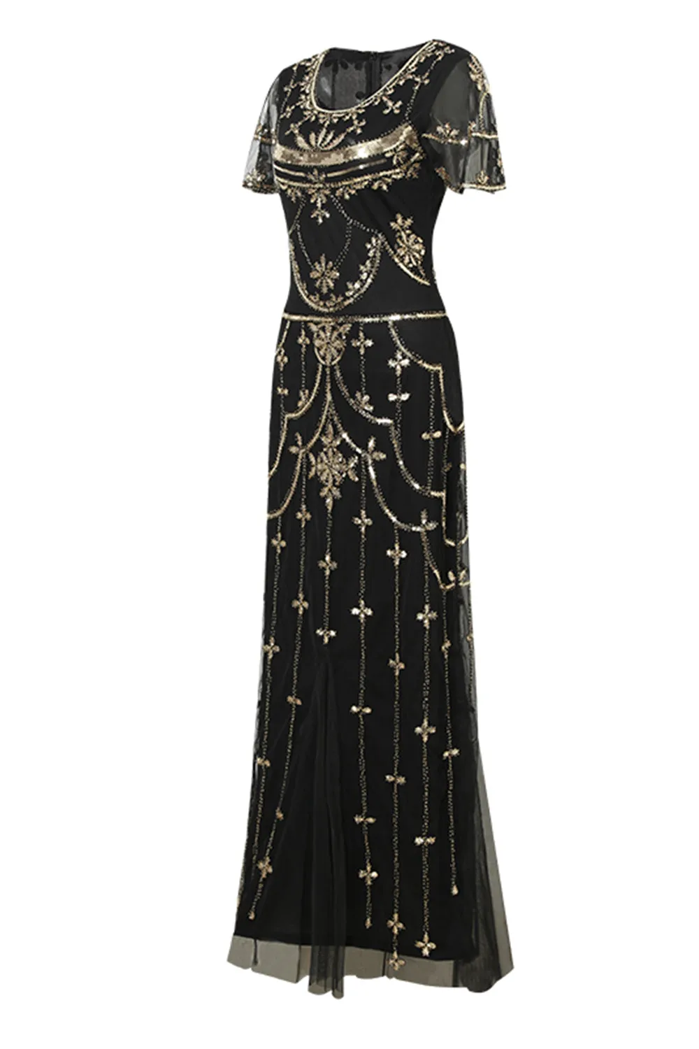 Nero Blush Paillettes Abito Lungo 1920s
