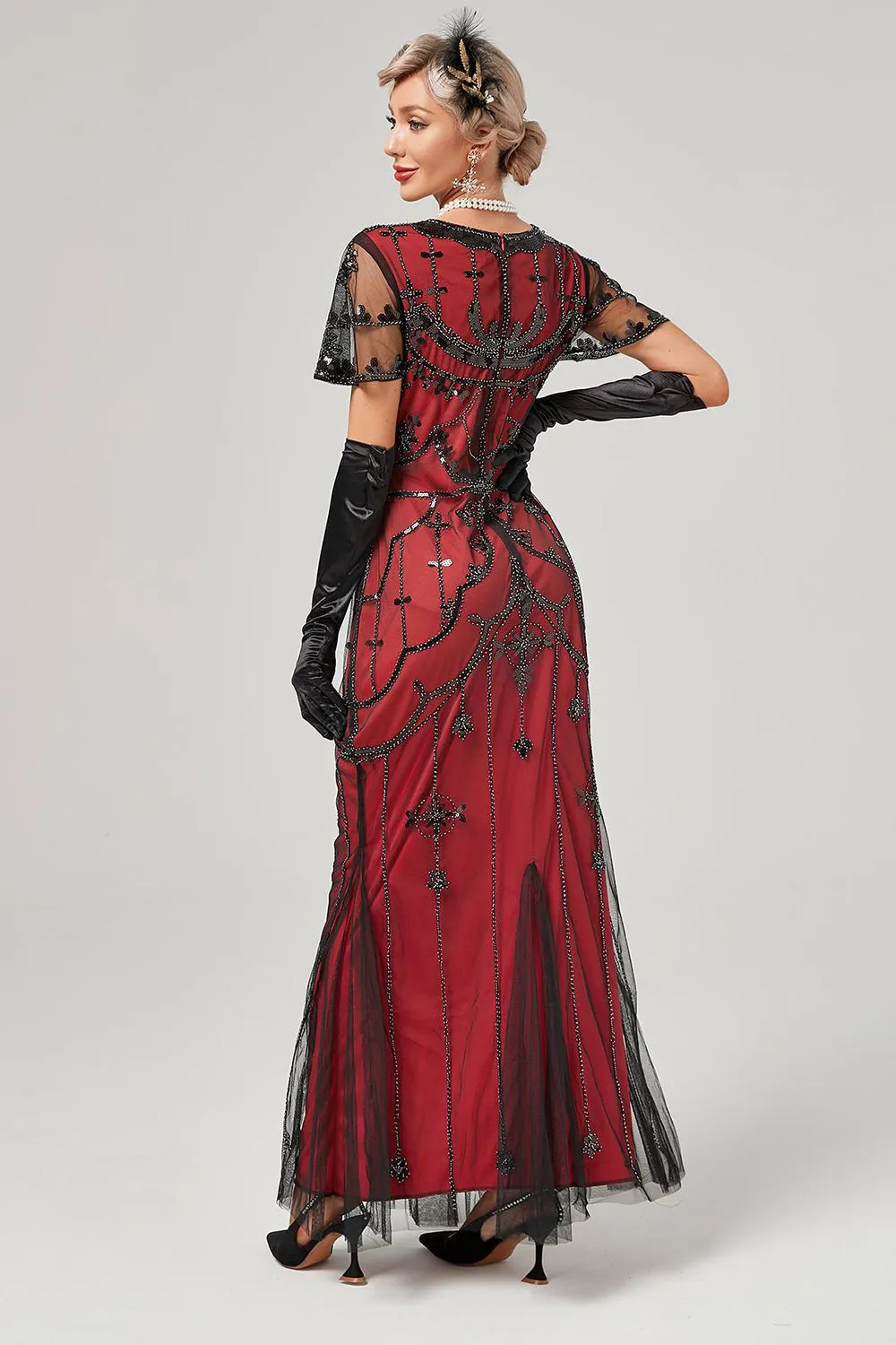 Nero Blush Paillettes Abito Lungo 1920s