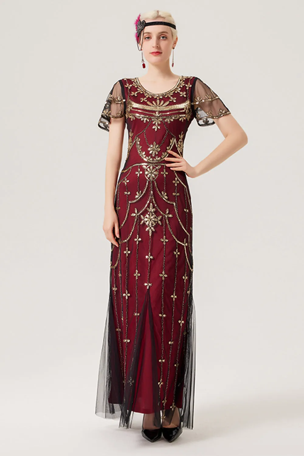 Nero Blush Paillettes Abito Lungo 1920s
