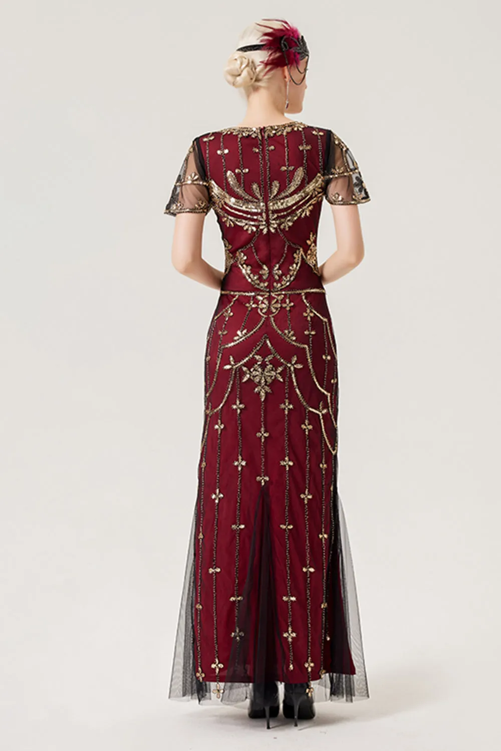 Nero Blush Paillettes Abito Lungo 1920s