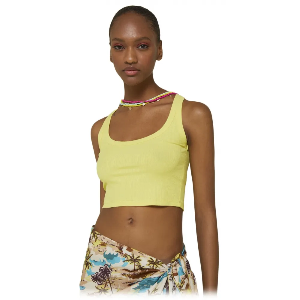 Ottod'Ame - Top Canotta Corto a Costine - Lime - Top - Luxury Exclusive Collection