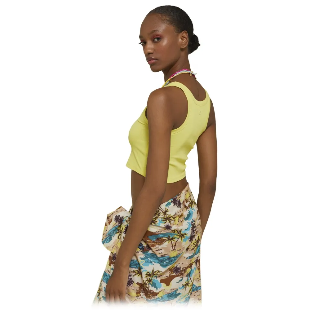 Ottod'Ame - Top Canotta Corto a Costine - Lime - Top - Luxury Exclusive Collection