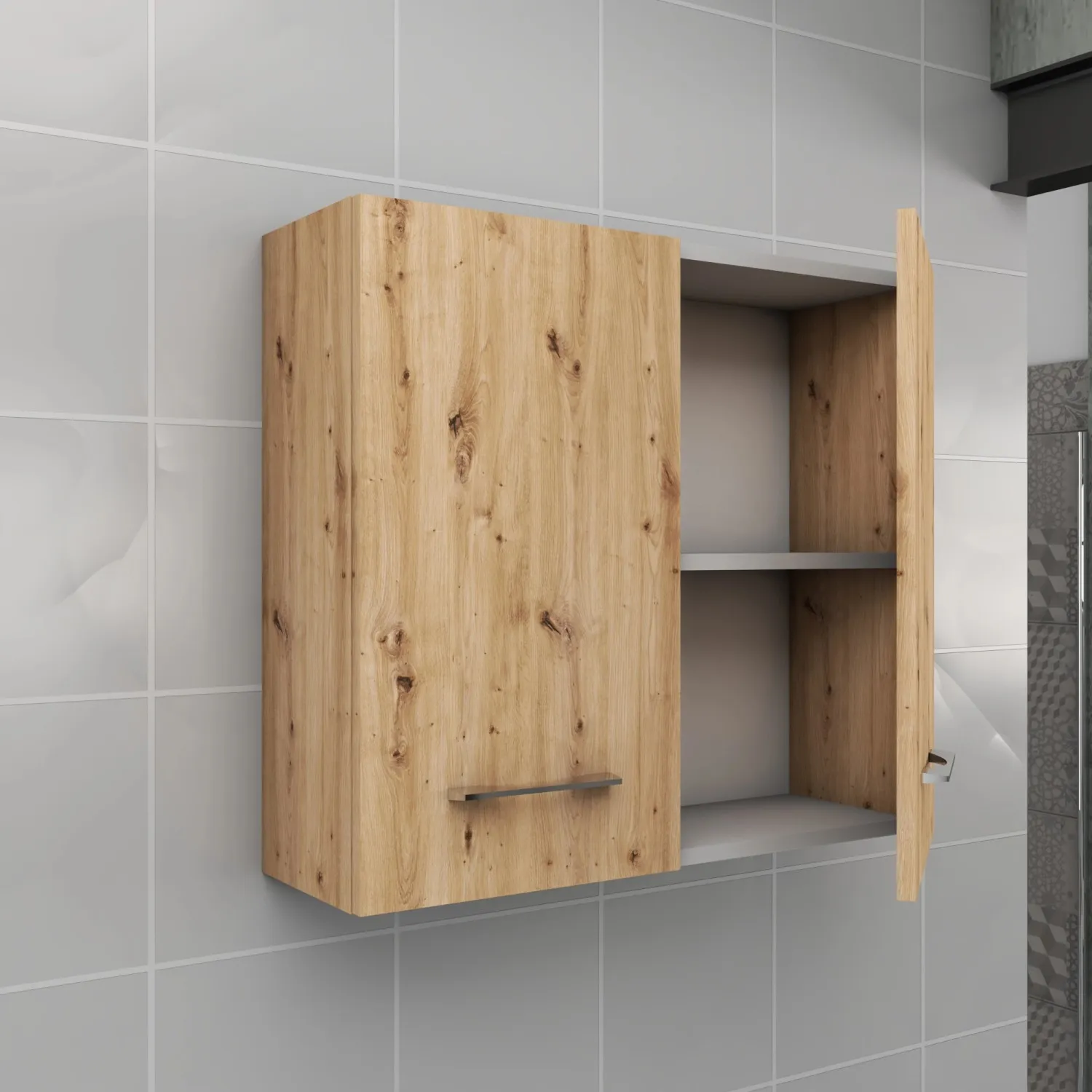 Pensile bagno sospeso con 2 ante 60 cm effetto legn rovere nodato