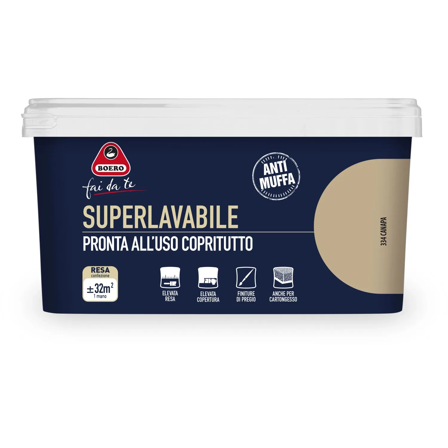 Pittura per interni antimuffa Superlavabile copritutto canapa 2,5 l Boero