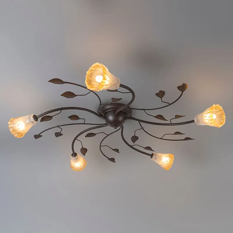 Plafoniera 'Vedelago 5' classico caffè/metallo - adatta per LED / interna