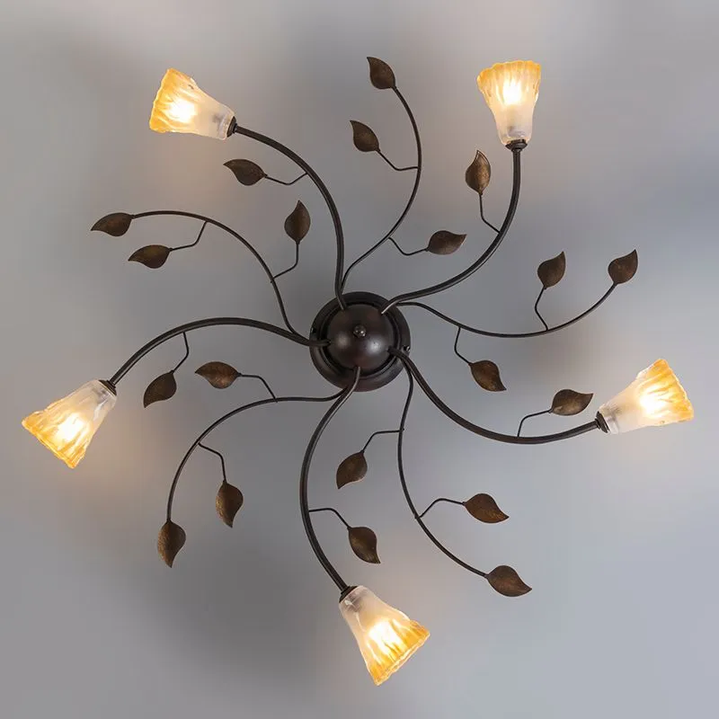 Plafoniera 'Vedelago 5' classico caffè/metallo - adatta per LED / interna