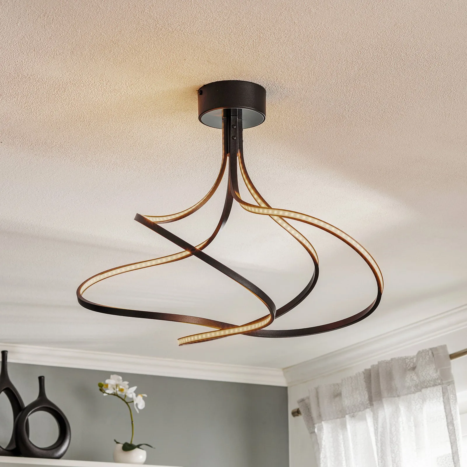 Plafoniera LED Lungo, nero, altezza 42 cm