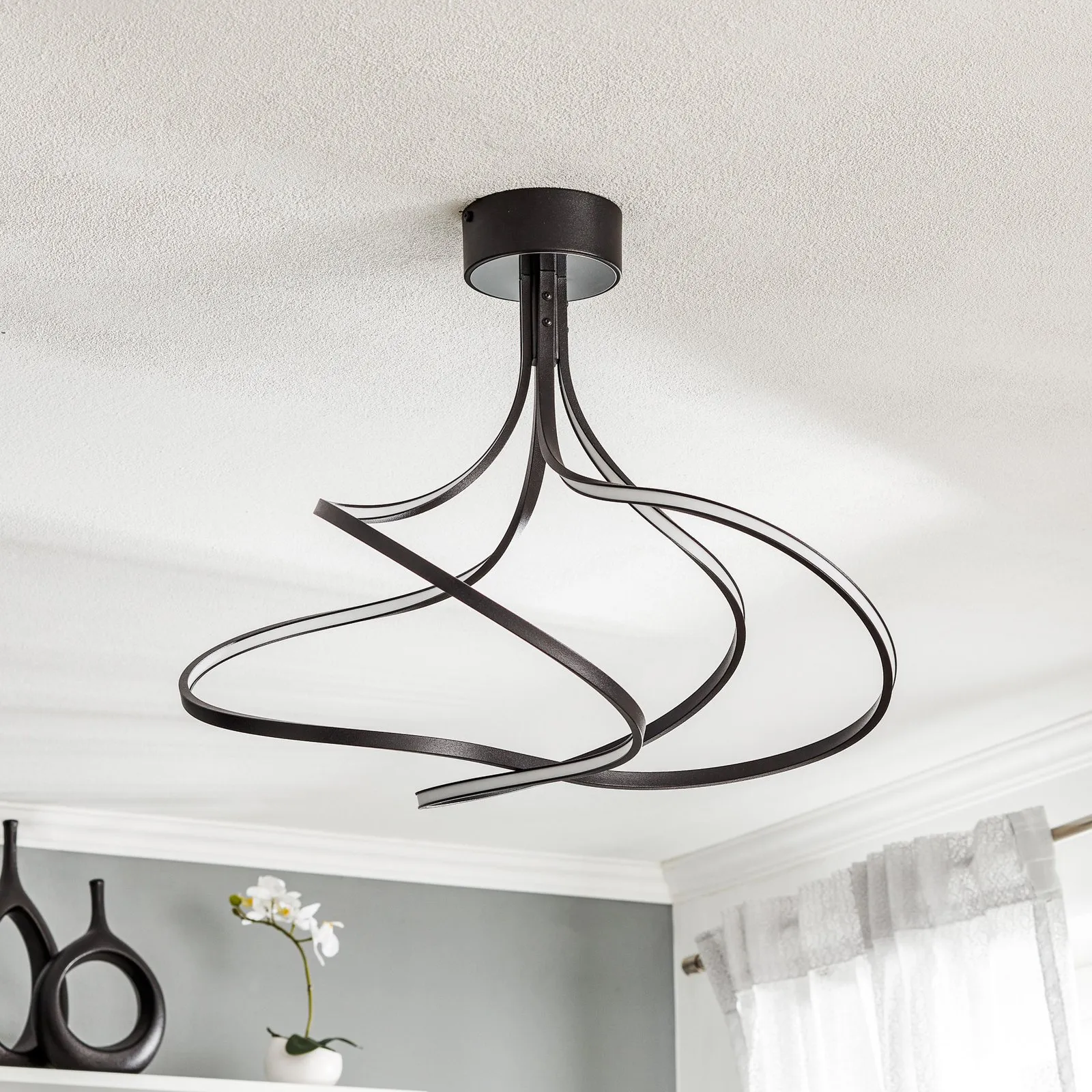 Plafoniera LED Lungo, nero, altezza 42 cm