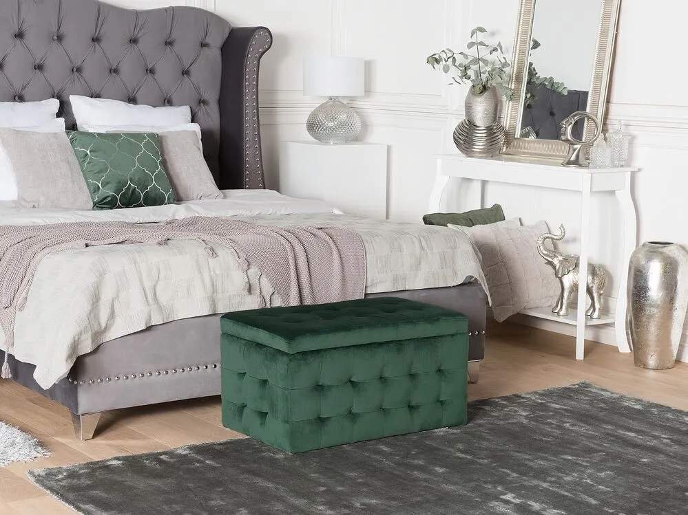 Pouf ottomano con contenitore velluto verde scuro MICHIGAN