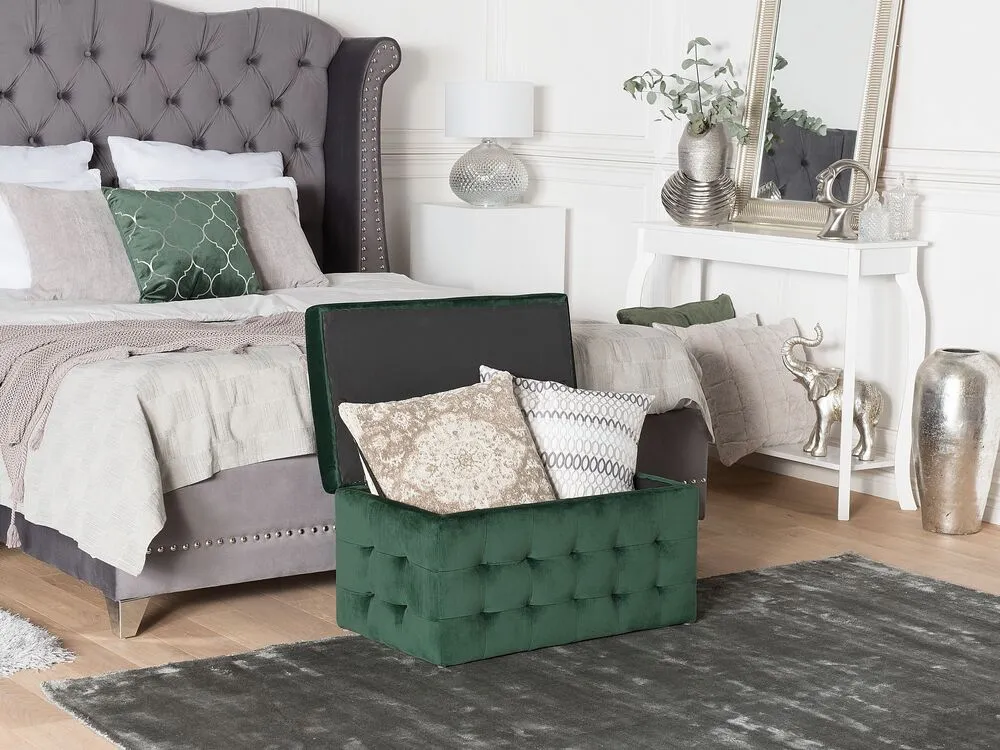 Pouf ottomano con contenitore velluto verde scuro MICHIGAN