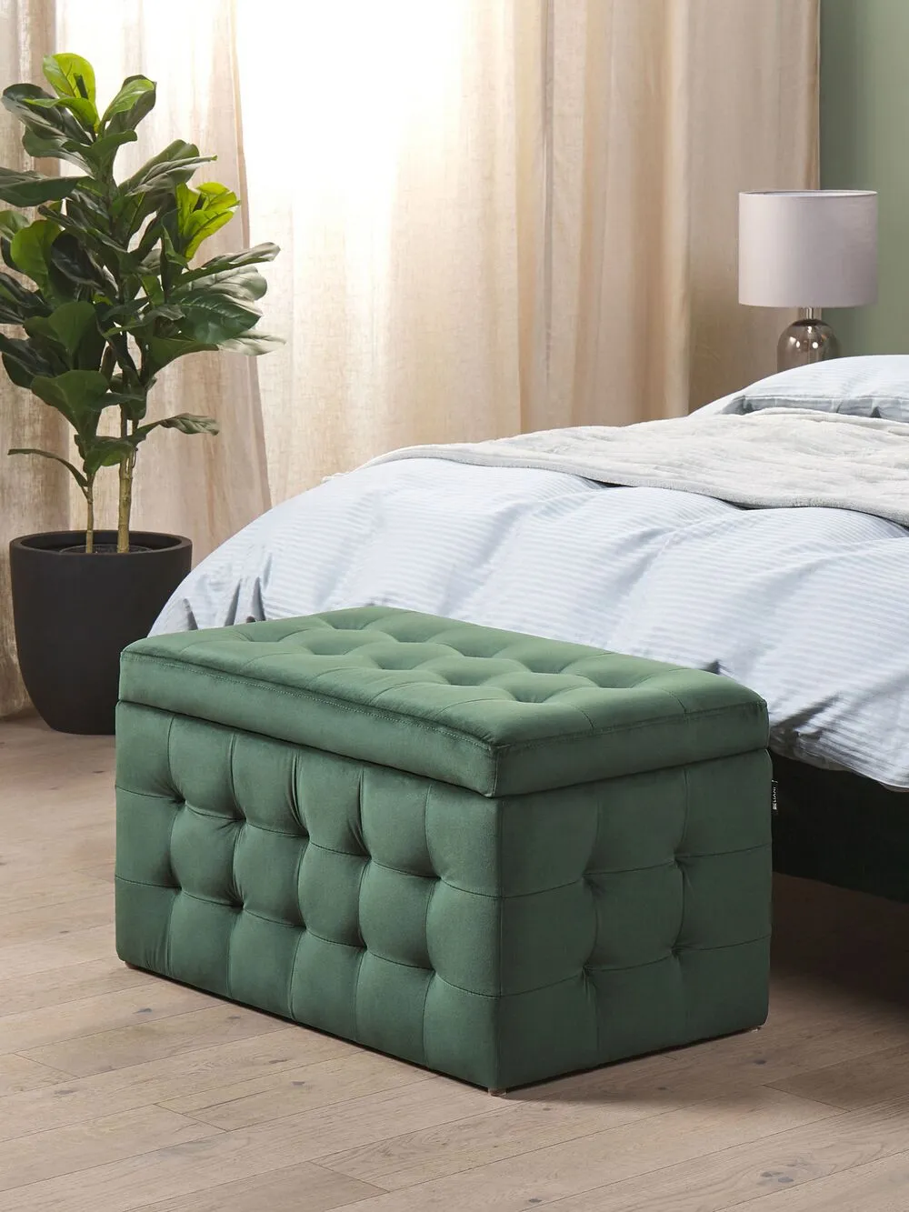 Pouf ottomano con contenitore velluto verde scuro MICHIGAN