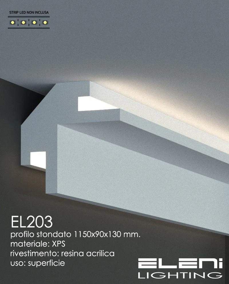 Profilo da Parete o Cartongesso per Strisce Led a Doppia Illuminazione Indiretta in Polistirene Estruso (XPS) DIM.mm 1150X95X95 