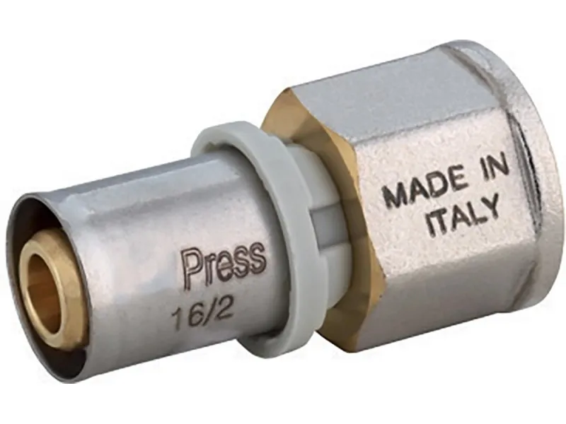 Raccordo dritto a pressare per multistrato 1/2`` F x 16 mm