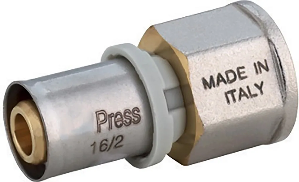 Raccordo dritto a pressare per multistrato 1/2`` F x 16 mm