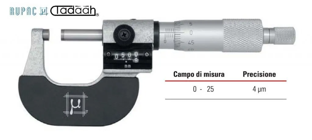 RUPAC 2965025 Micrometri per esterni Serie  MicroMet, doppia lettura su micrometro e contatore meccanico - 0-25